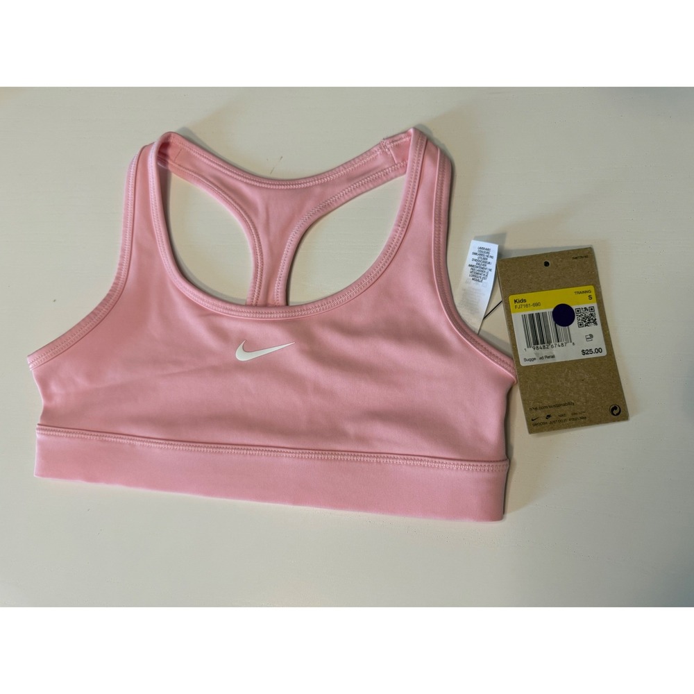 Nike Kids Swoosh Dri-FIT Sports Bra Pink FJ7161-690 Small